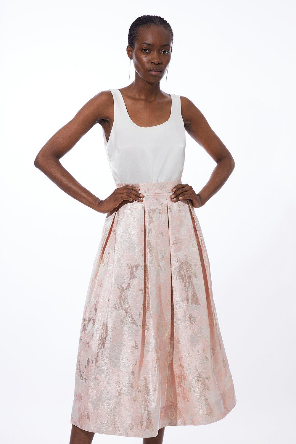 Тканая юбка-миди для выпускного с эффектом металлик Karen Millen, розовый