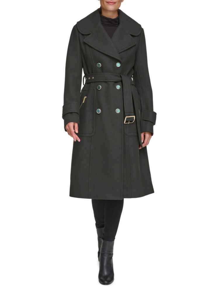 

Тренч из смесовой шерсти с поясом Guess, цвет Dark Olive