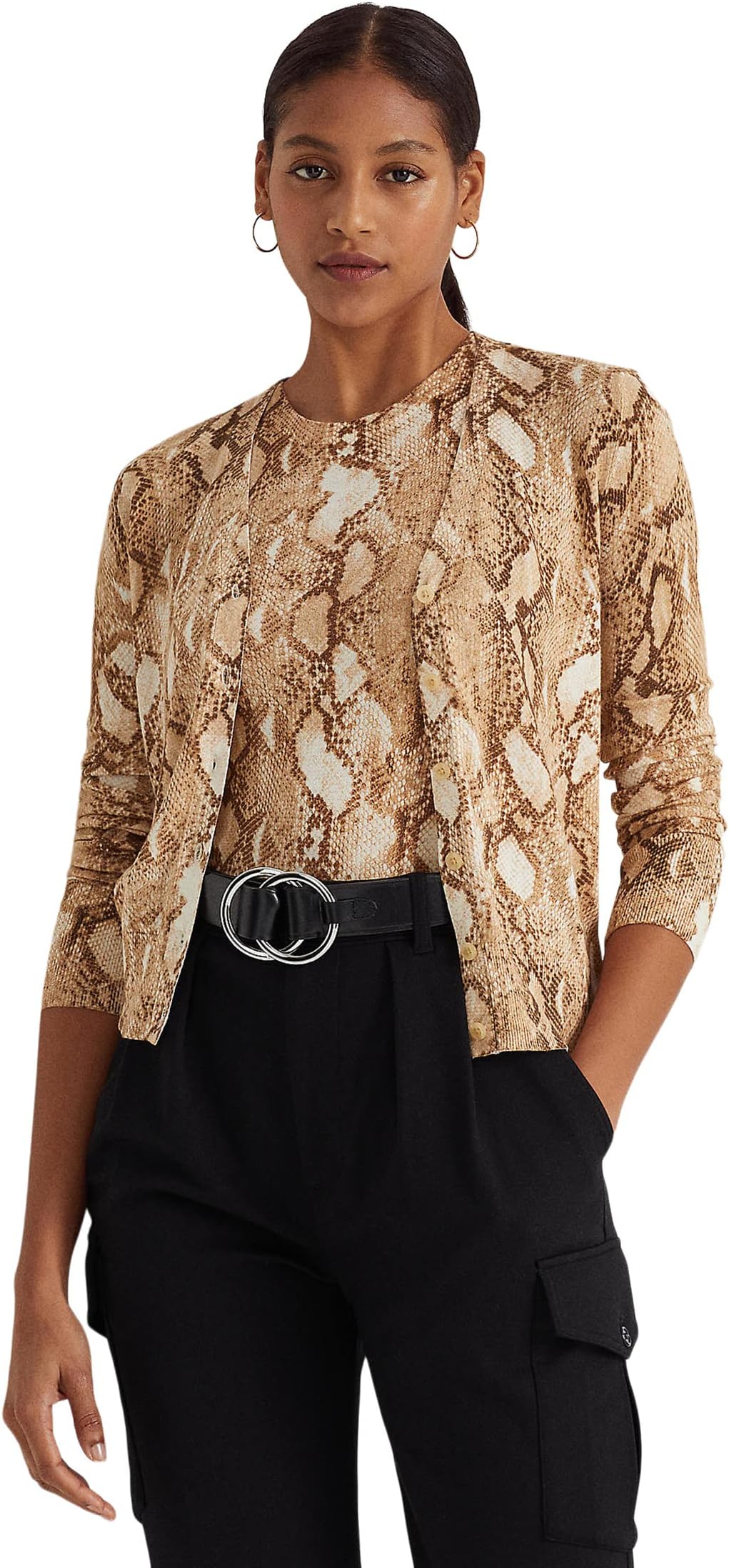 

Свитер Petite Snakeskin Print Cotton-Blend Cardigan LAUREN Ralph Lauren, цвет Cream Multi