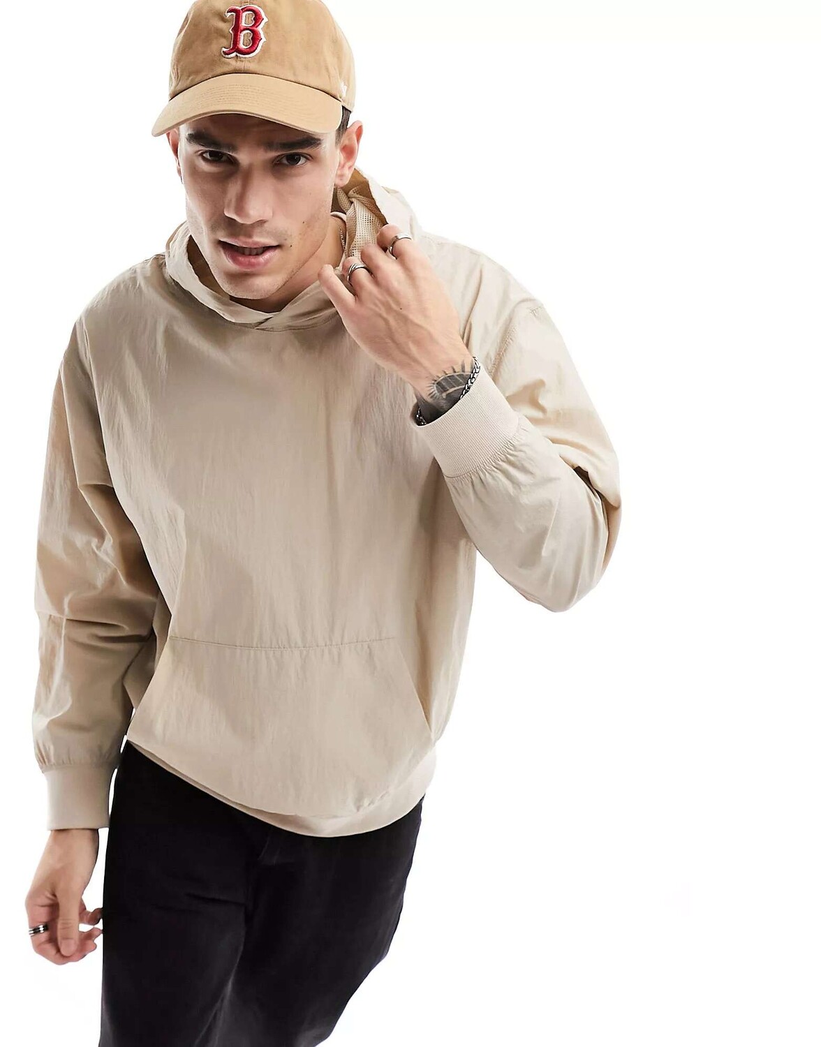 

Бежевая худи оверсайз из тканого материала ASOS, Бежевый