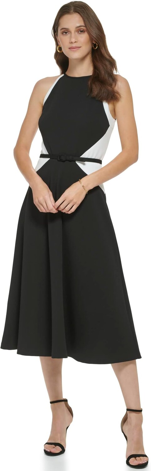 

Платье с поясом и поясом без рукавов в стиле колор-блок DKNY, цвет Black/Ivory