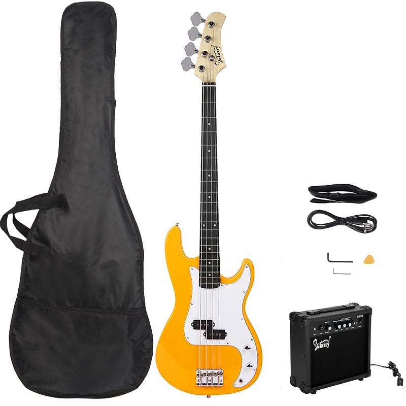 цена Басс гитара Glarry Yellow GP Electric Bass Guitar + 20W Amplifier