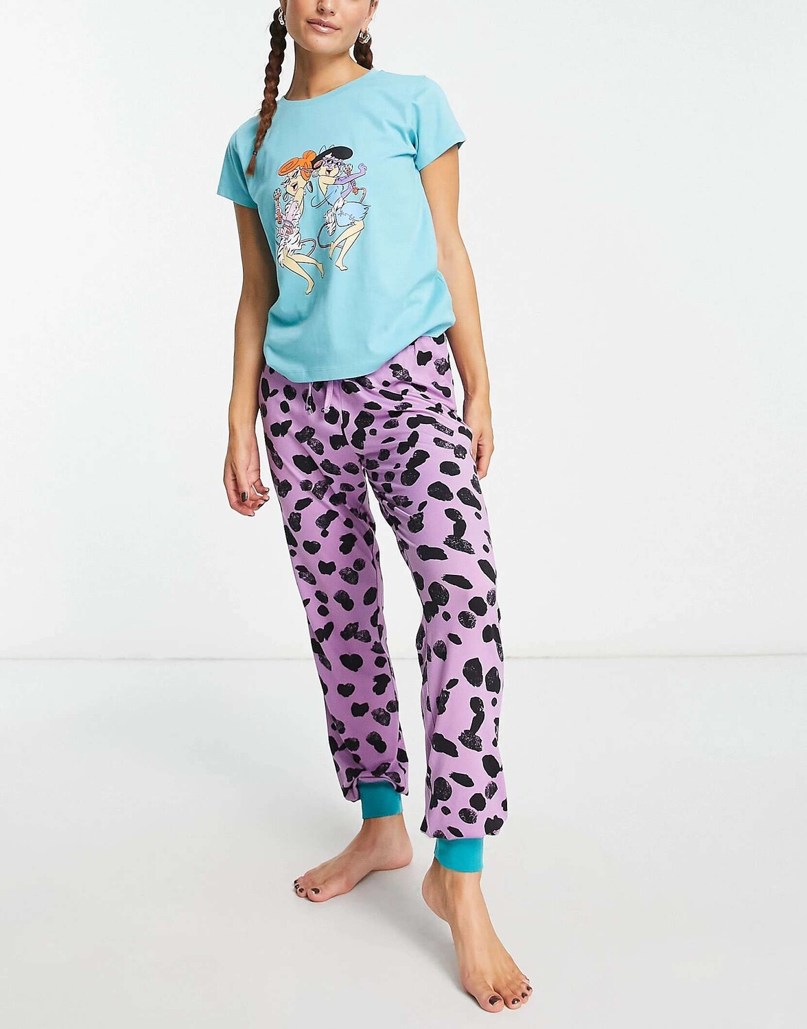 

Пижамный комплект The Flintstones Betty and Wilma в фиолетовом и бирюзовом цвете Urban Threads