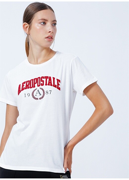 

Белая женская футболка с круглым вырезом и вышивкой Aeropostale, Белый
