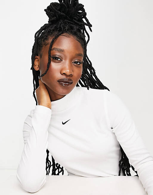 

Белый топ с длинными рукавами и галочкой в рубчик Nike Essential Mini