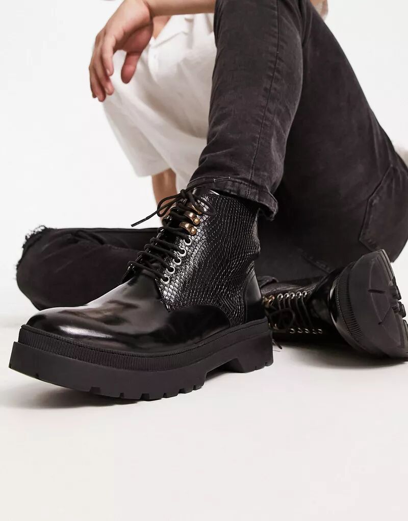 Черные эксклюзивные ботинки на шнуровке H by Hudson Amos бордовые ботинки на шнуровке h by hudson exclusive amos