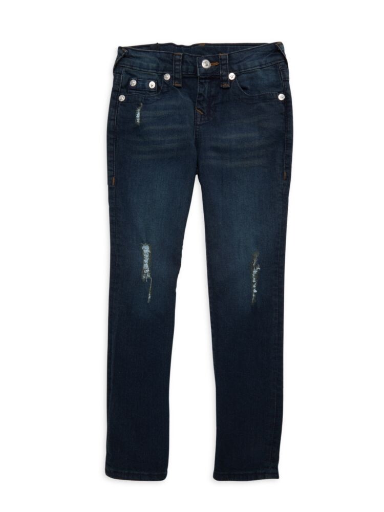 

Джинсы зауженного кроя Little Boy's Geno с потертостями True Religion, темно-синий
