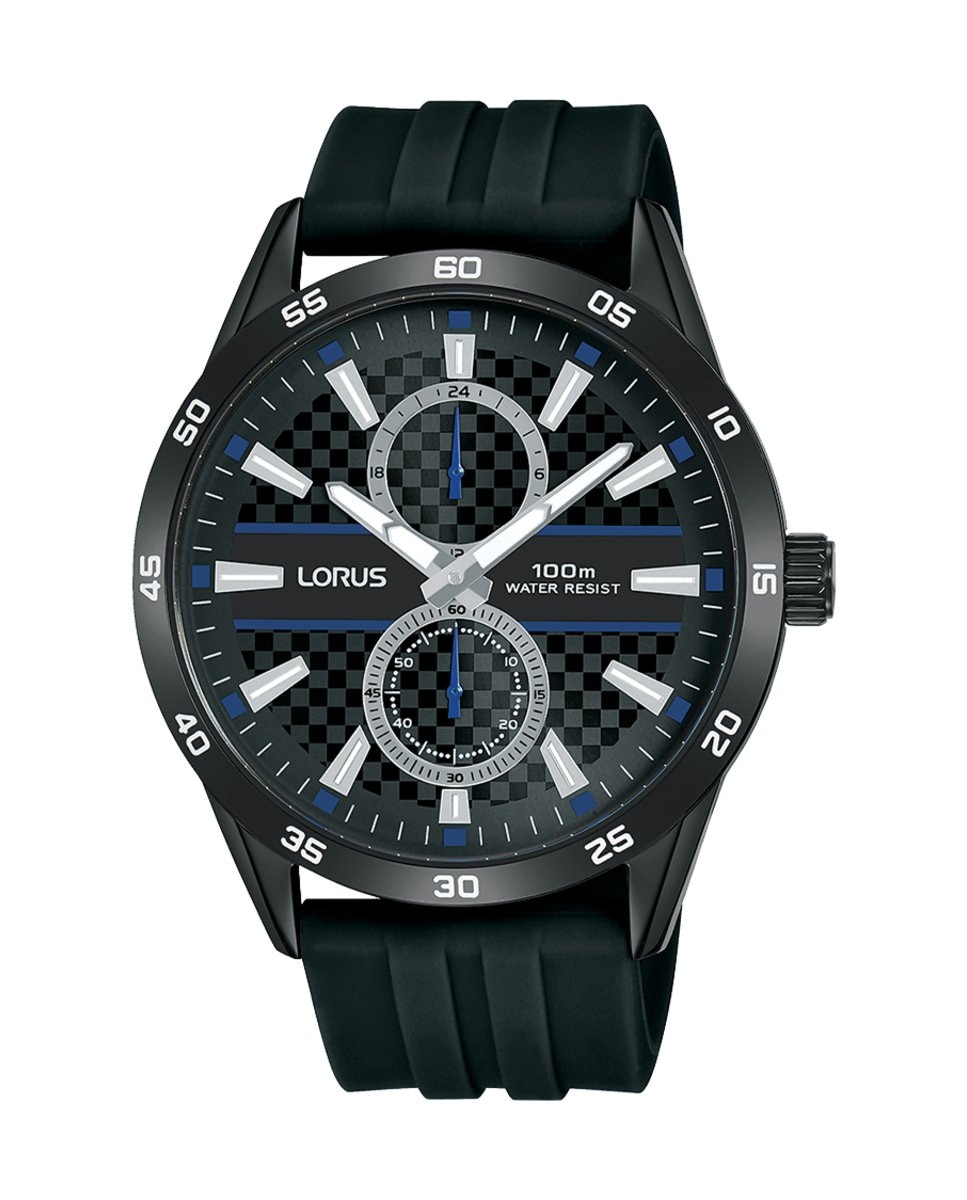 Спортивные мужские силиконовые часы R3A43AX9 с черным ремешком Lorus, черный спортивные мужские силиконовые часы r2335px9 с серым ремешком lorus серый