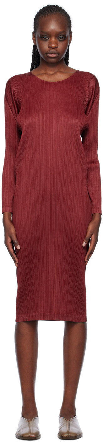 

Красное платье миди Monthly Colors October Pleats Please Issey Miyake, Красный