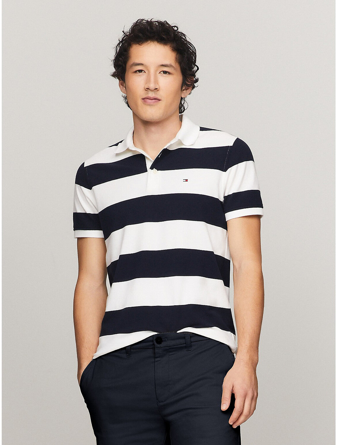 

Мужская рубашка-поло в полоску для регби Tommy Hilfiger, цвет Fresh White