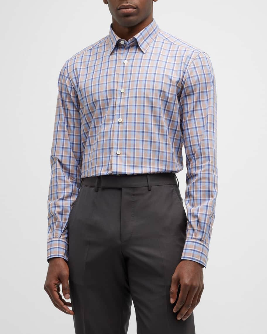 

Мужская клетчатая хлопковая спортивная рубашка ZEGNA