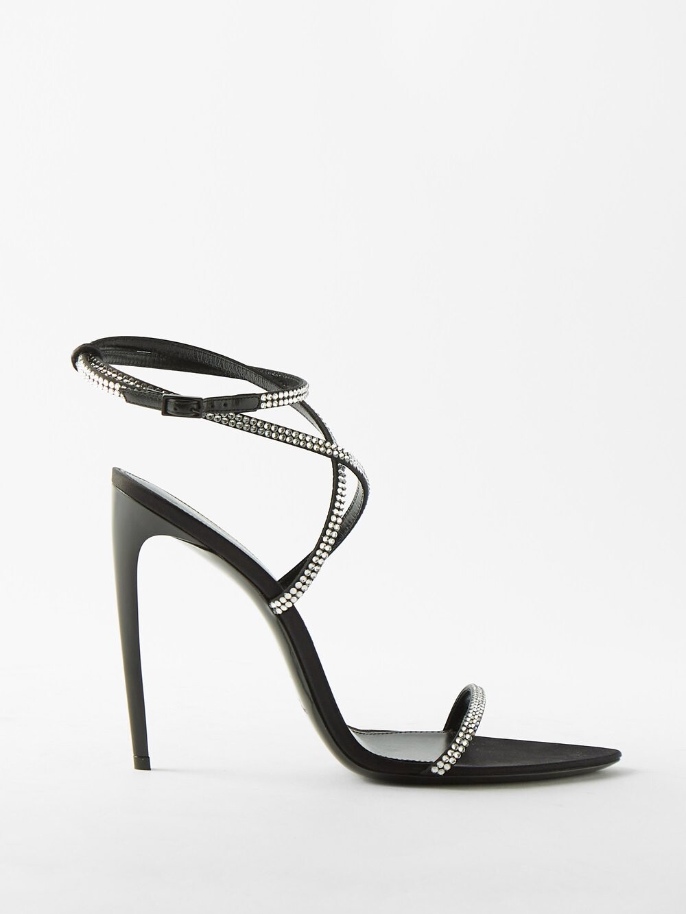 

Атласные босоножки satin 110 с кристаллами Saint Laurent, черный
