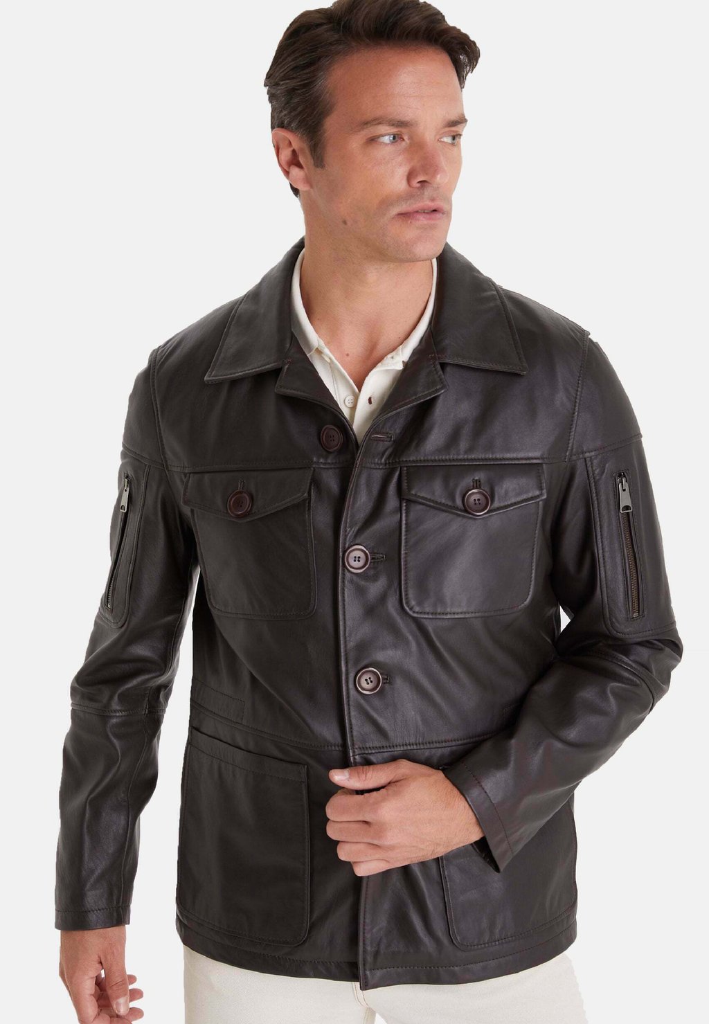 Кожаный пиджак FURNIQ UK, коричневый кожаный пиджак sosandar коричневый