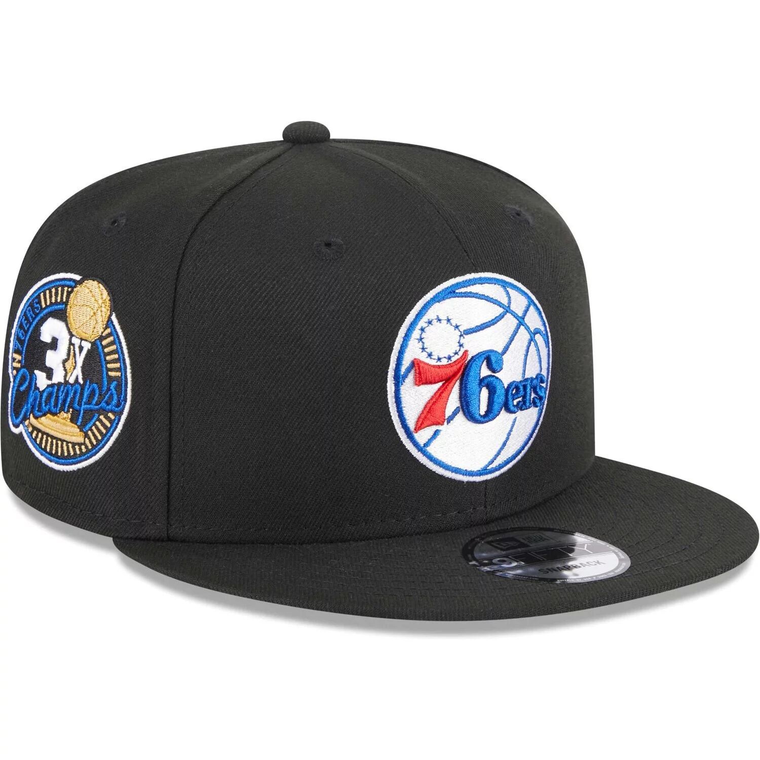 

Мужская черная кепка New Era Philadelphia 76ers с памятной боковой нашивкой трехкратных чемпионов 9FIFTY Snapback