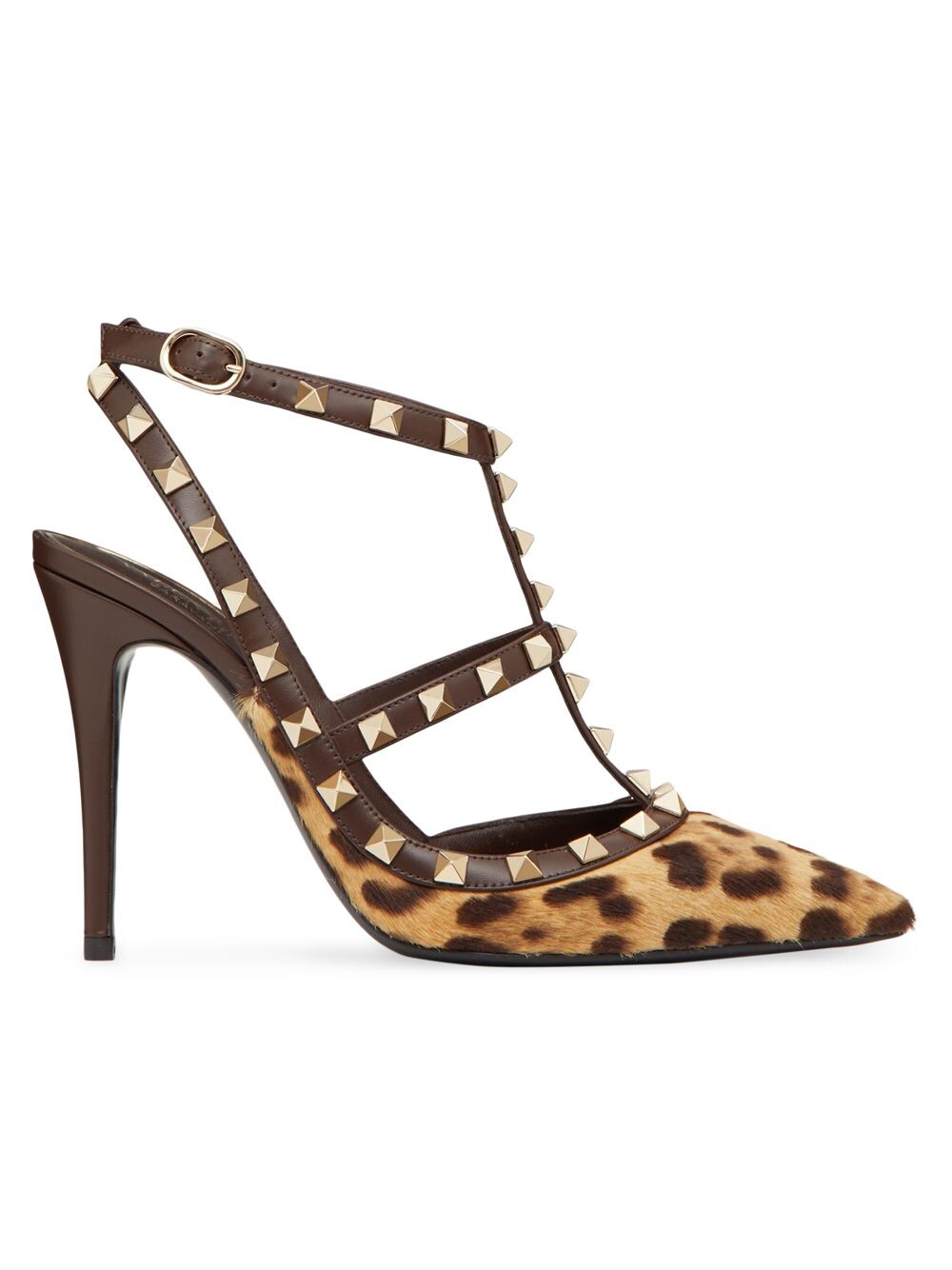 

Туфли-лодочки Rockstud из телячьей кожи с эффектом пони и ремешками Valentino Garavani, животный принт