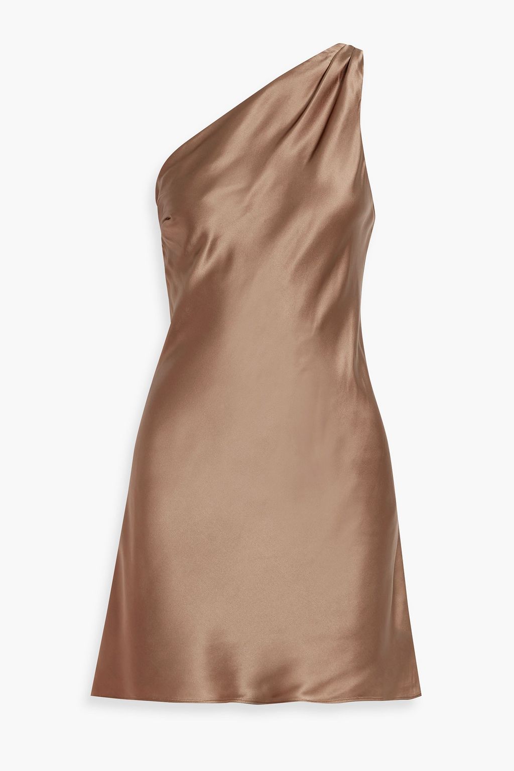 Платье мини Anges на одно плечо с драпировкой из шелкового атласа CAMI NYC, коричневый