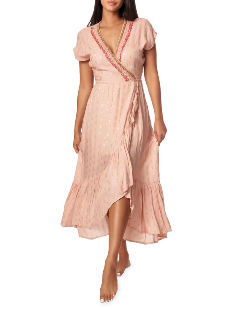 Платье с запахом и высоким поясом La Moda Clothing, цвет Peach