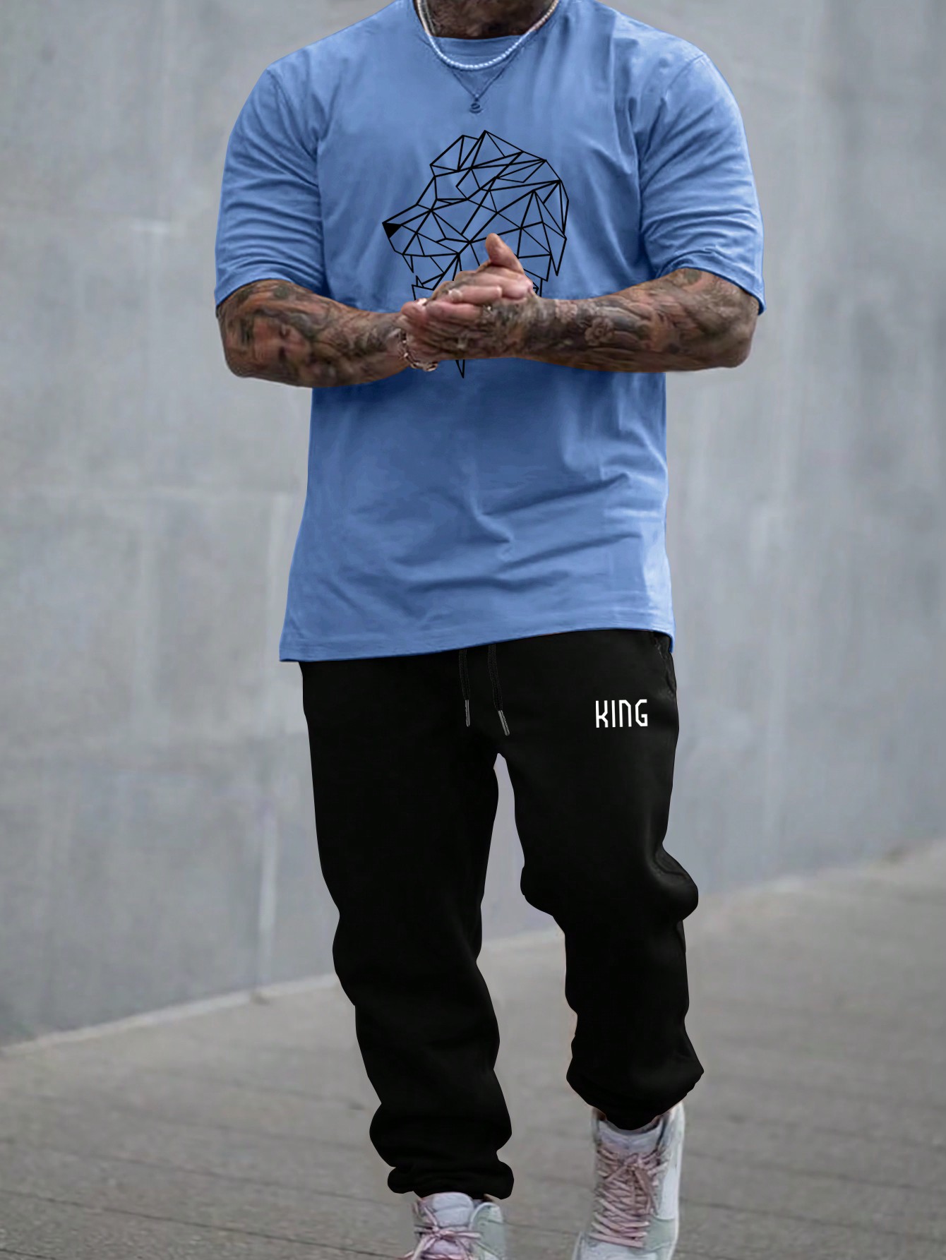 Мужская футболка с короткими рукавами с принтом льва и принтом алфавита Manfinity LEGND, синий мужская футболка с короткими рукавами и принтом масляной живописи manfinity legnd черный