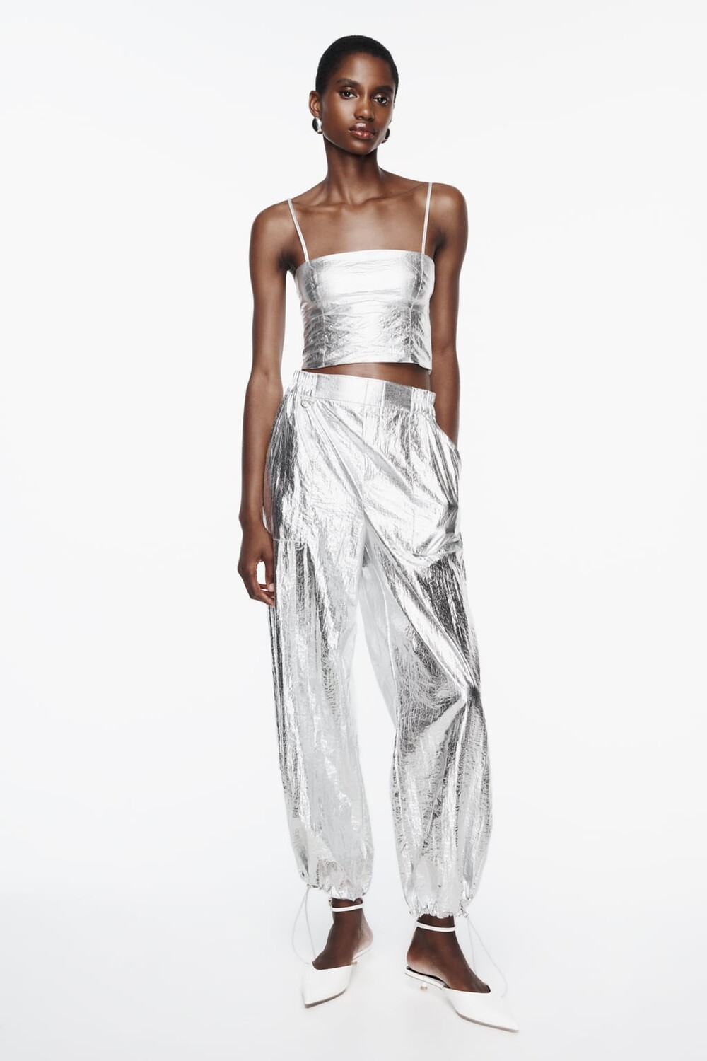 

Укороченный топ металлический ZARA, серебро