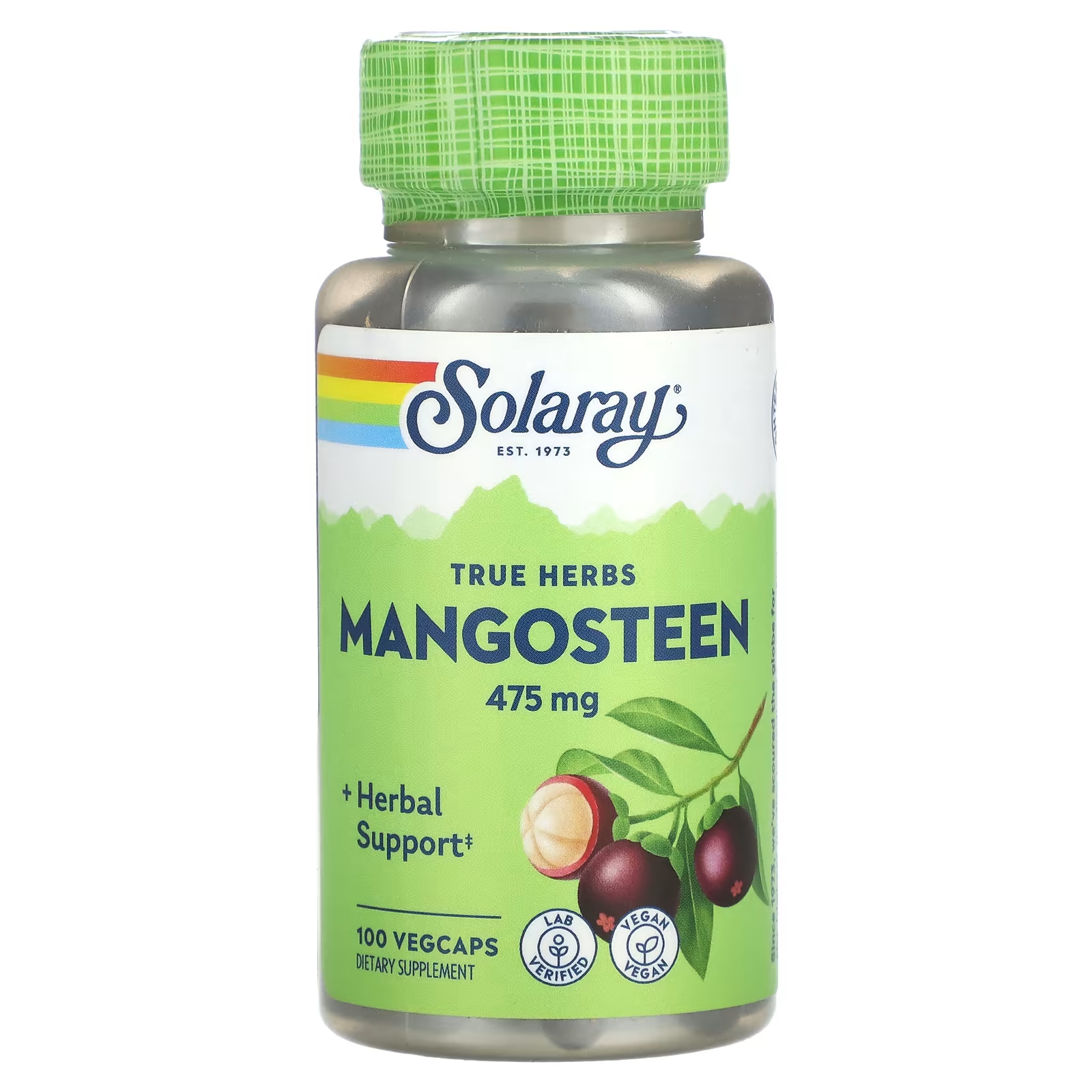 цена Мангустин Solaray True Herbs, 475 мг, 100 растительных капсул