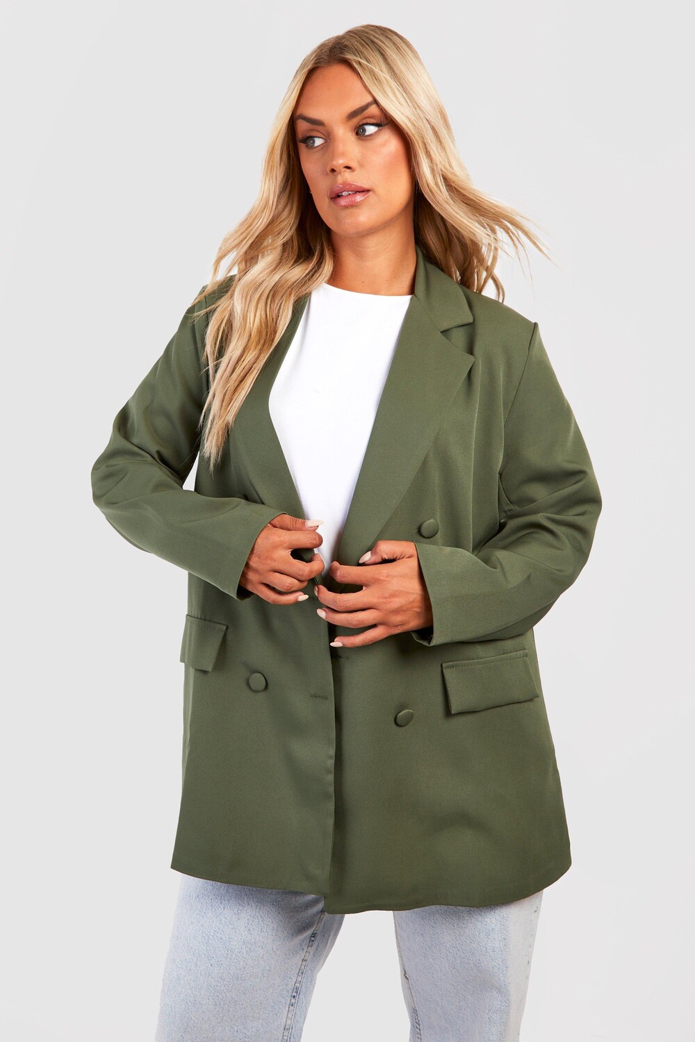 

Большой тканый удлиненный пиджак Plus boohoo, хаки