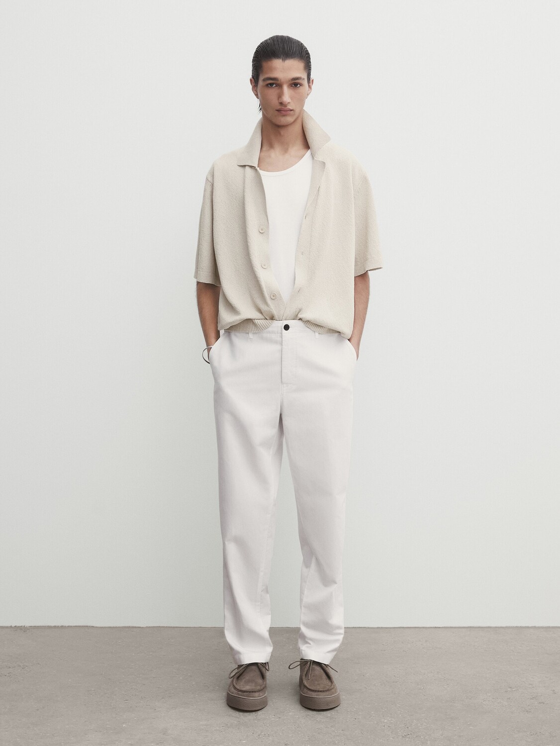 

Вязаный кардиган с короткими рукавами Massimo Dutti, бежевый