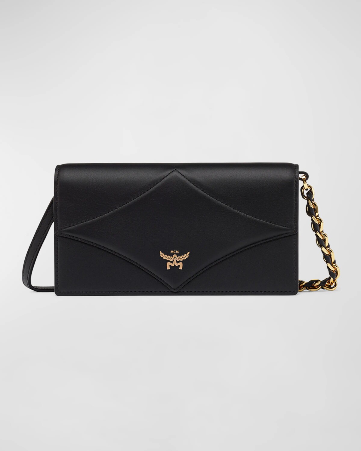 

Кожаный кошелек с бриллиантовым клапаном на цепочке MCM, цвет Black