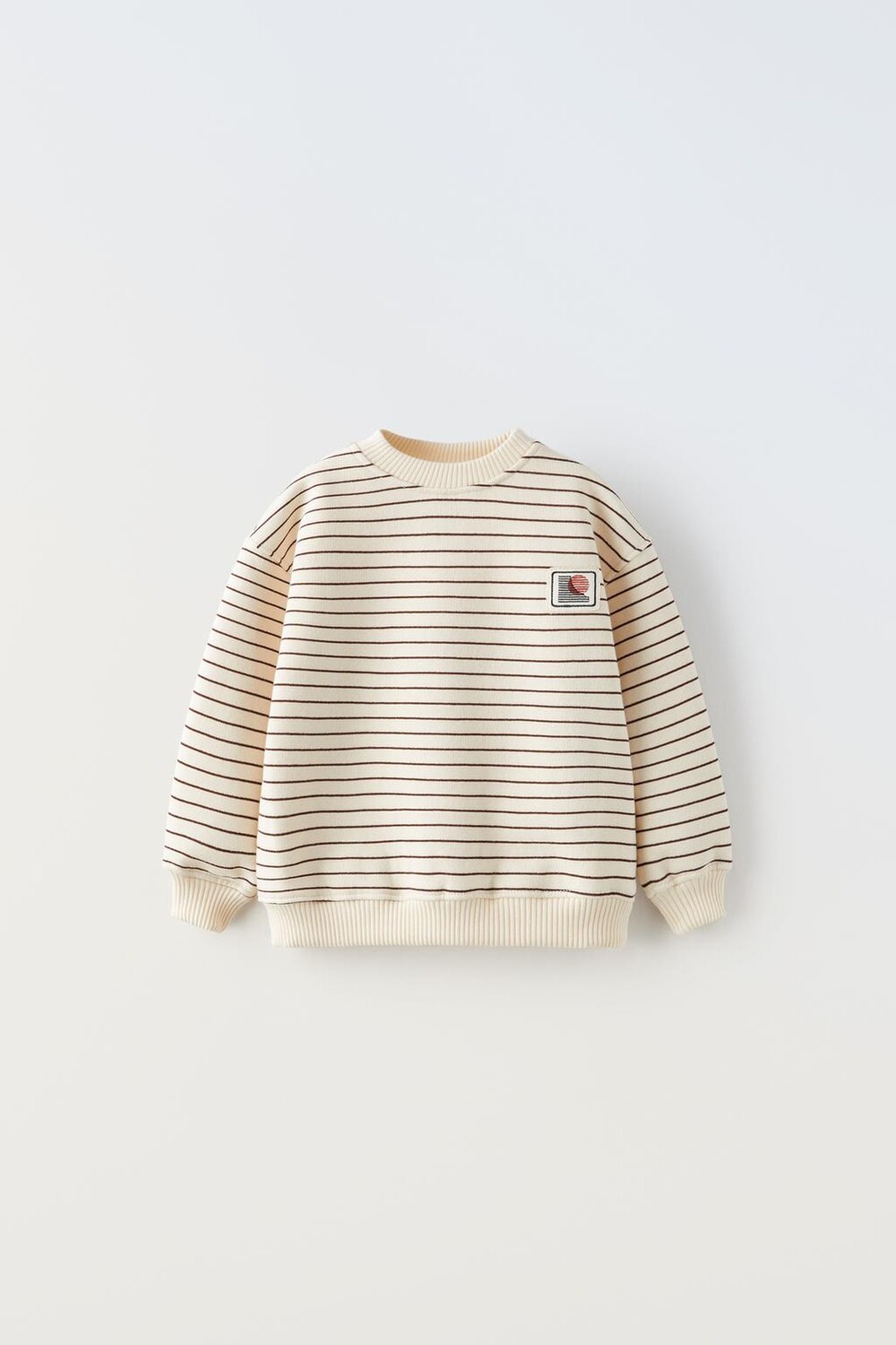 

Полоская толстовка с нашивкой ZARA, экрю/коричневый