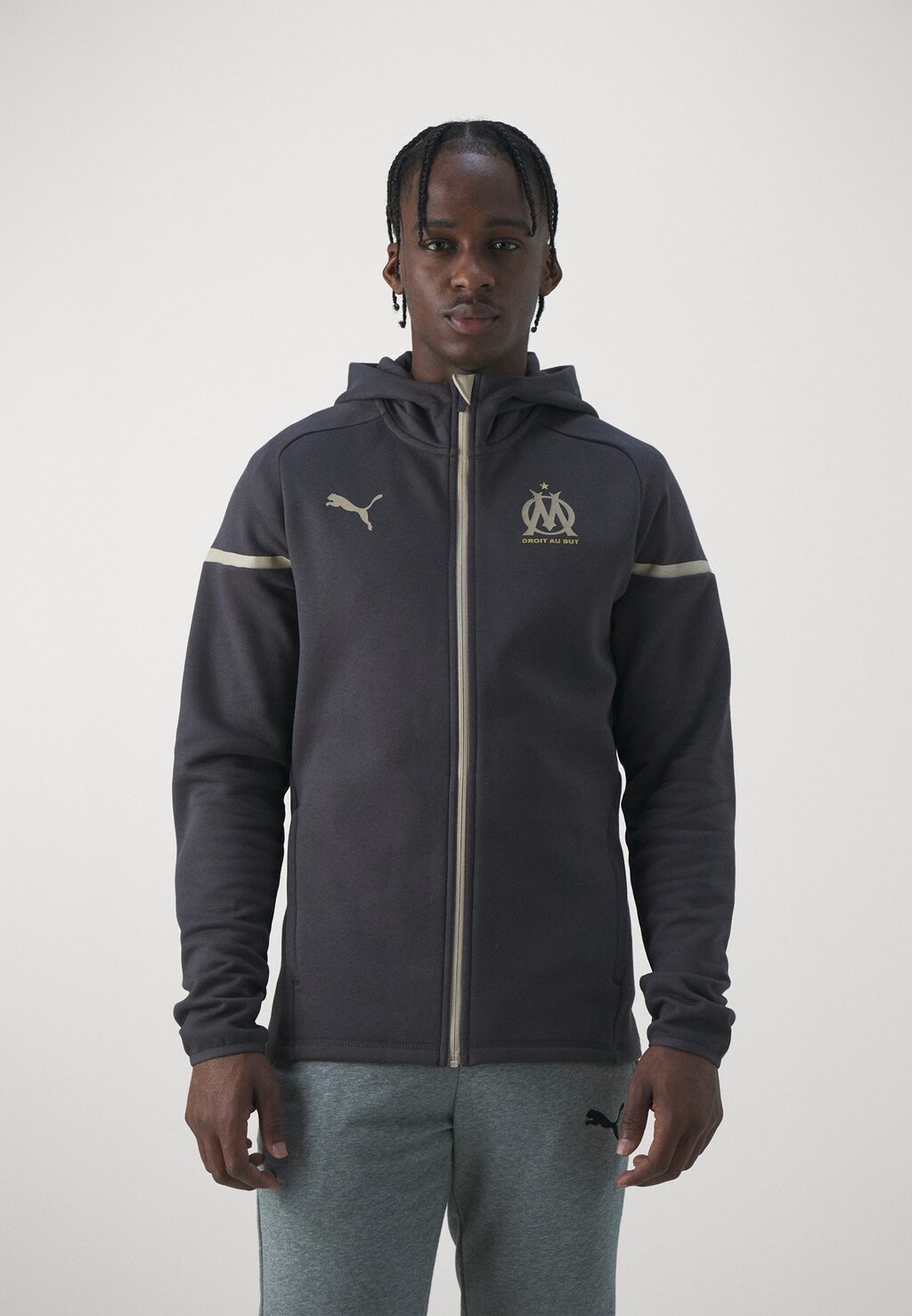 

Толстовка на молнии Puma OLYMPIQUE DE MARSEILLE CASUALS HOODIE, тёмно-угольный/песчаная дюна