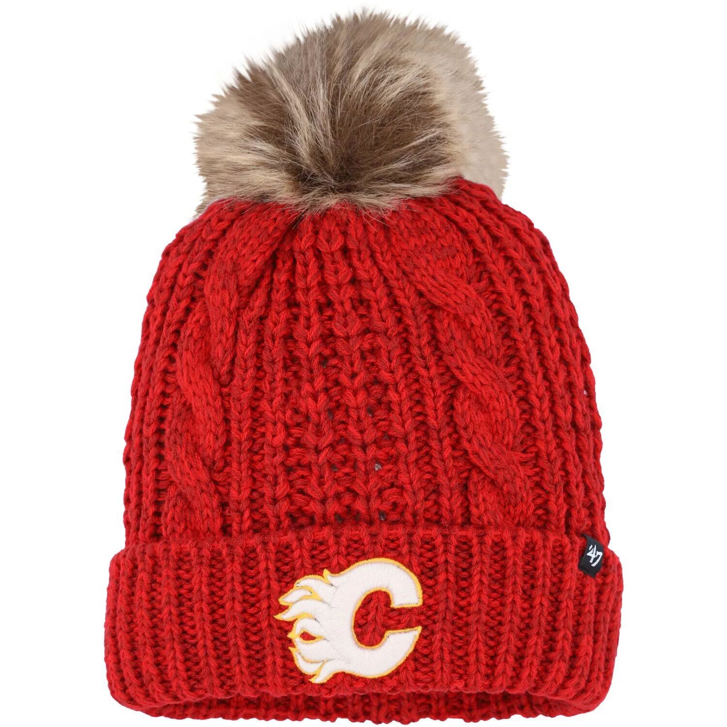 

Женская вязаная шапка '47 Red Calgary Flames Meeko с манжетами и помпоном