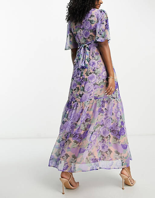 

Синее платье макси с запахом и развевающимися рукавами Hope & Ivy Maternity