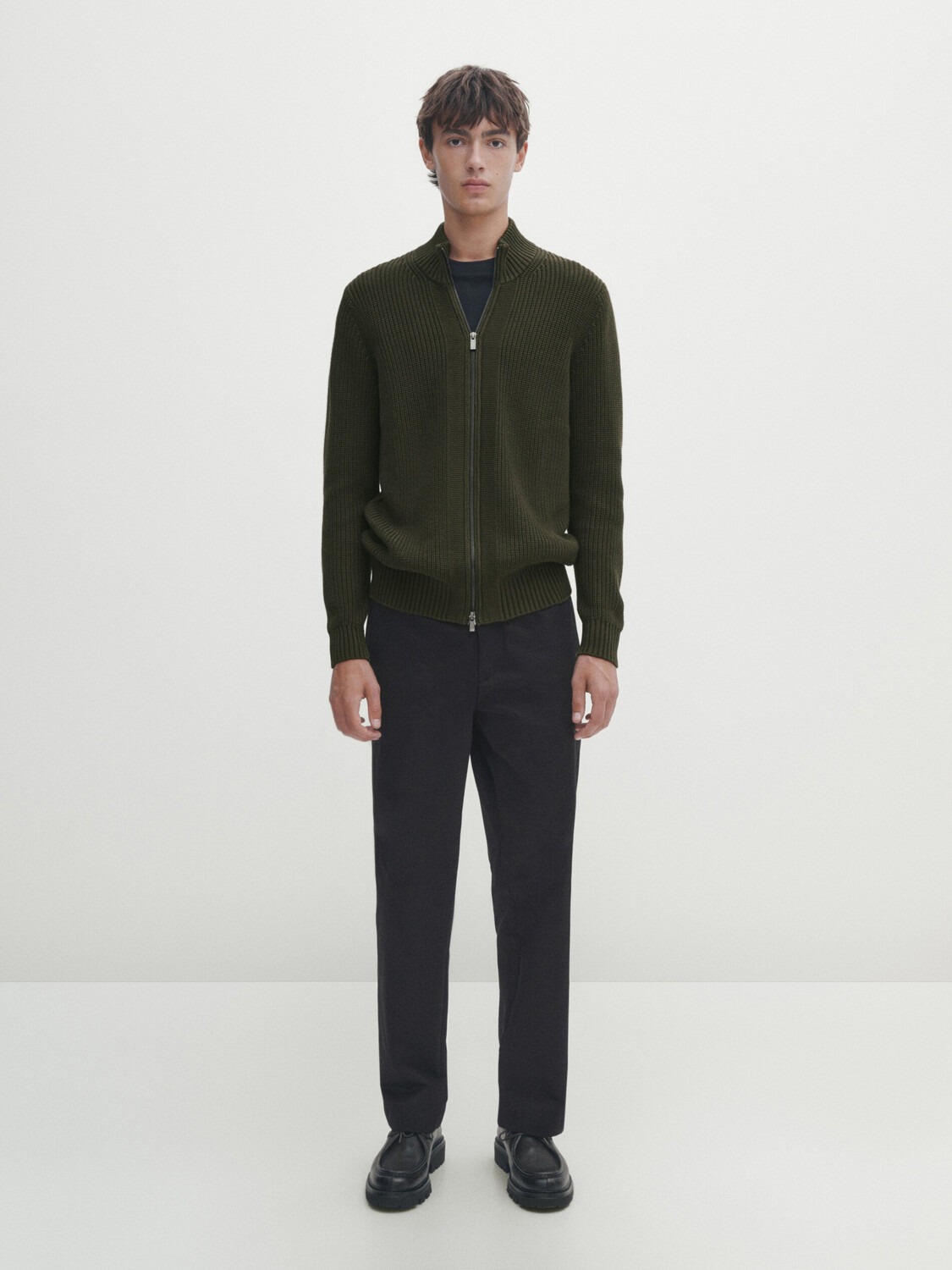 

Кардиган из хлопкового трикотажа на молнии Massimo Dutti, темно-зеленый