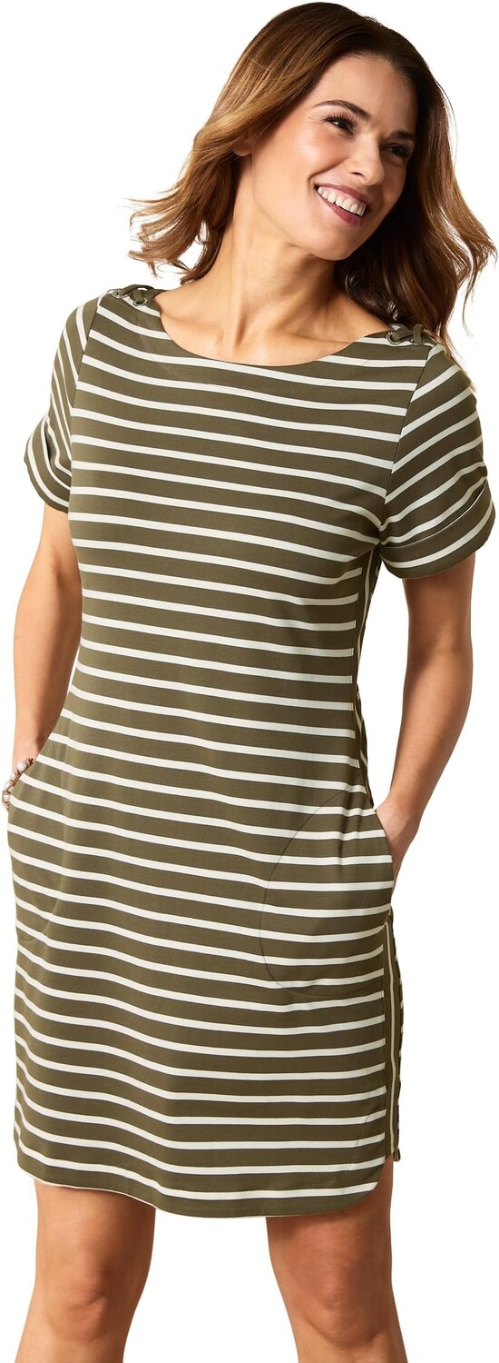 

Короткое платье в полоску Jovanna с короткими рукавами Tommy Bahama, цвет Dark Olive/Coconut