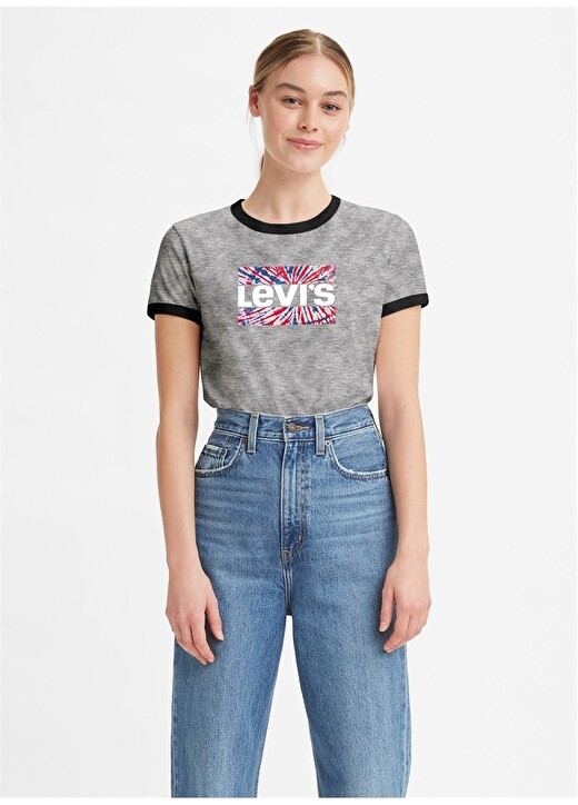 

Серая женская футболка с круглым вырезом и принтом Levis, Серый