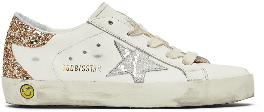

Детские бело-серебристые классические кроссовки Super-Star Golden Goose