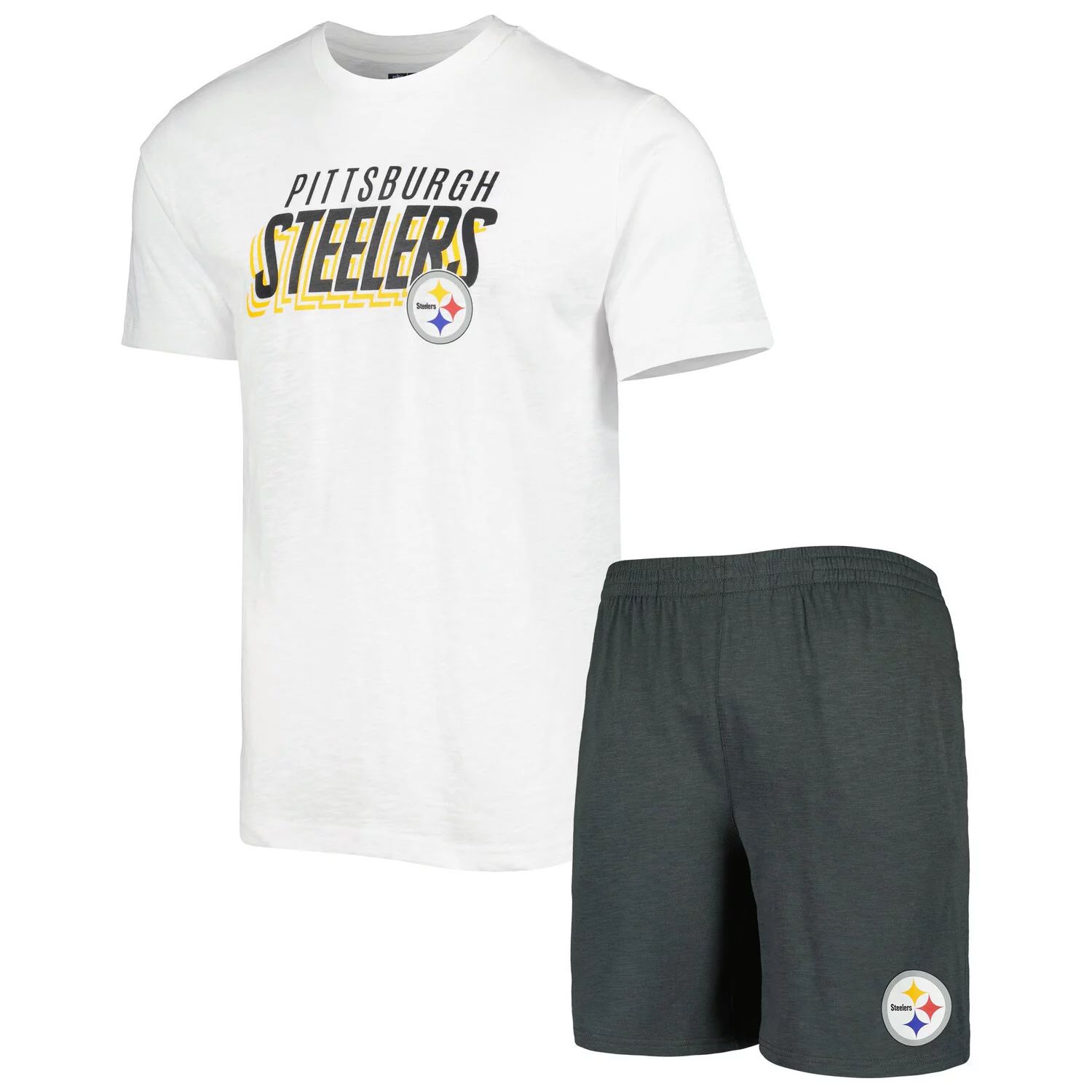 

Мужская футболка и шорты для сна Concepts Sport Charcoal/White Pittsburgh Steelers Downfield