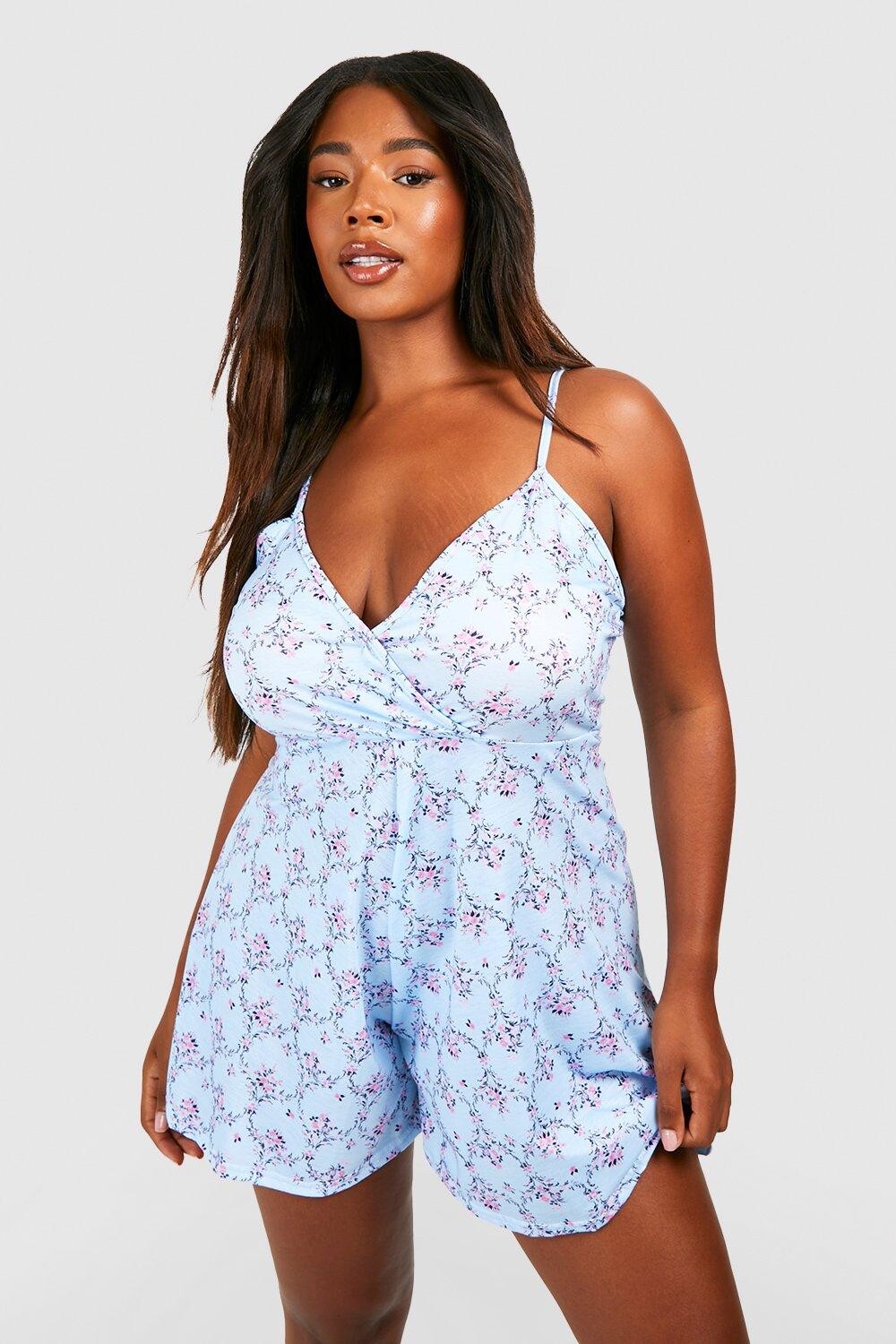 

Комбинезон плюс с цветочным принтом Boohoo, синий