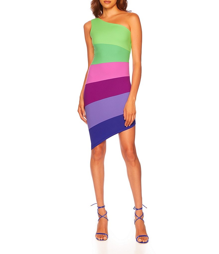 Платье на одно плечо в полоску с цветным принтом Susana Monaco, мультиколор