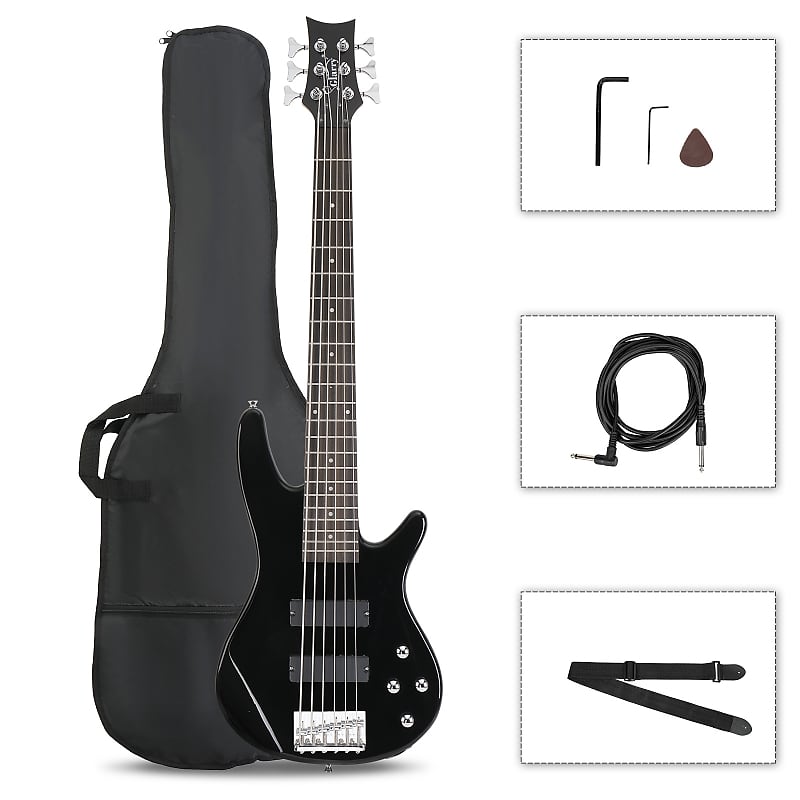 Басс гитара Glarry Black GIB Bass Guitar Full Size 6 String HH Pickup
