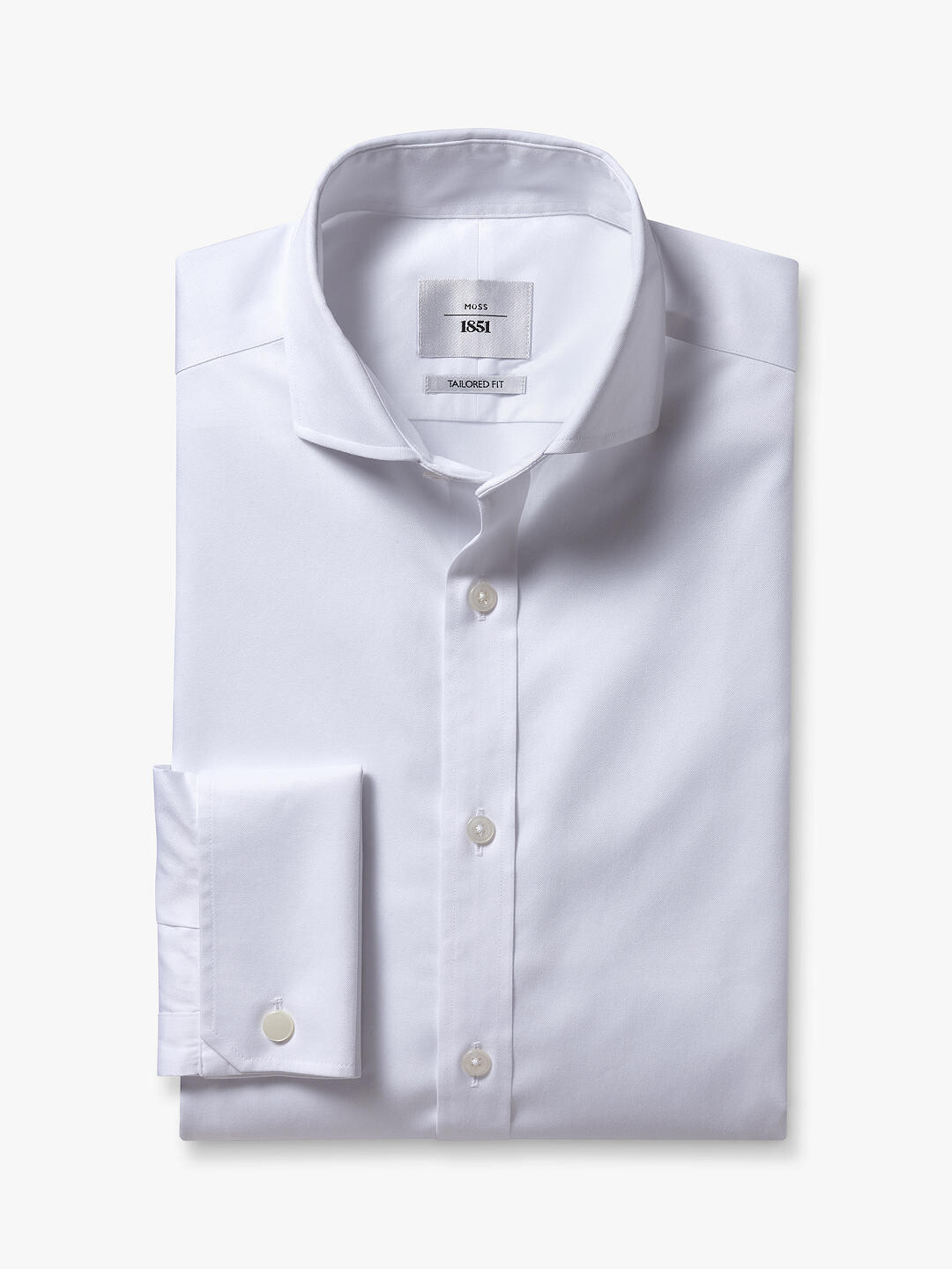 

Рубашка из твила без железной отделки Moss 1851 Tailor Fit с двойными манжетами, белая