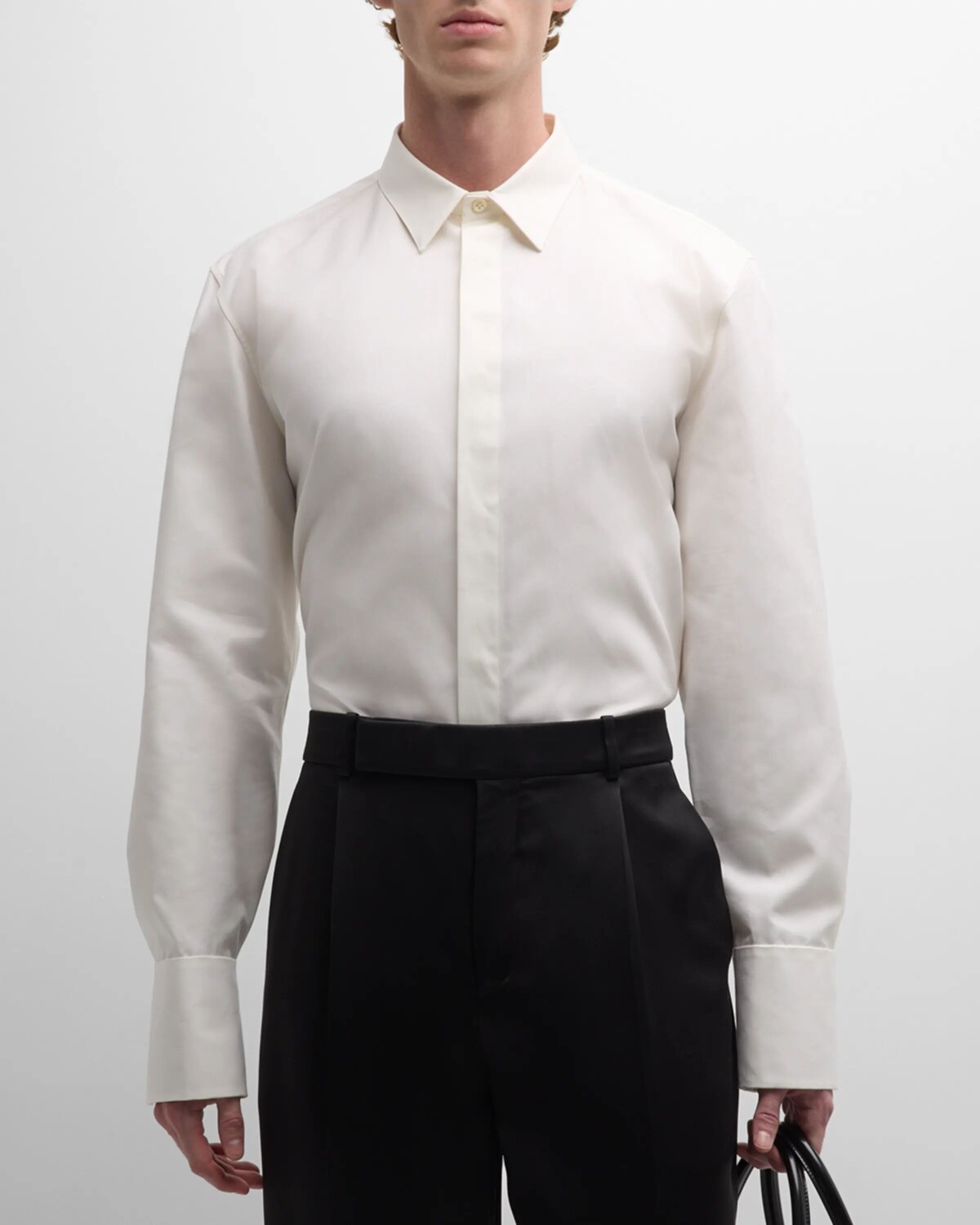 

Мужская классическая рубашка из жесткого поплина Saint Laurent, цвет White