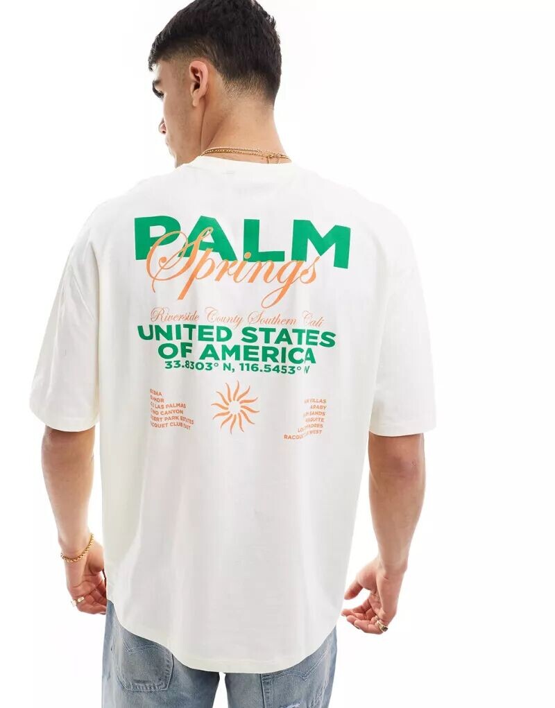 

Бежевая футболка оверсайз с принтом Palm Springs на спине ASOS