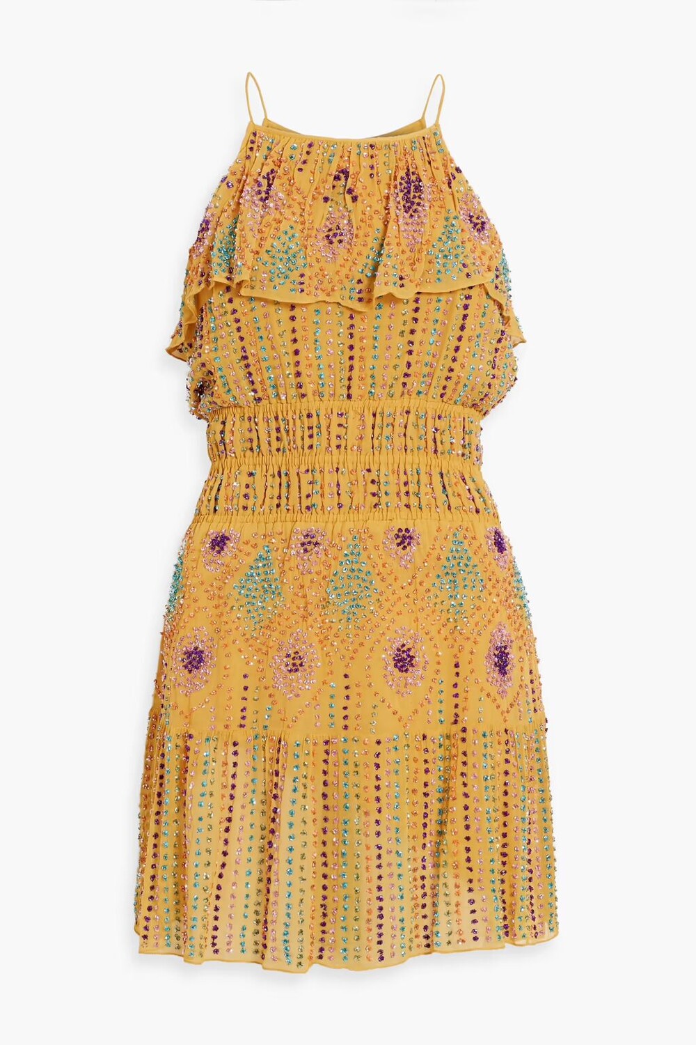 

Шифоновое платье мини Louise с оборками и декором Antik Batik, горчица