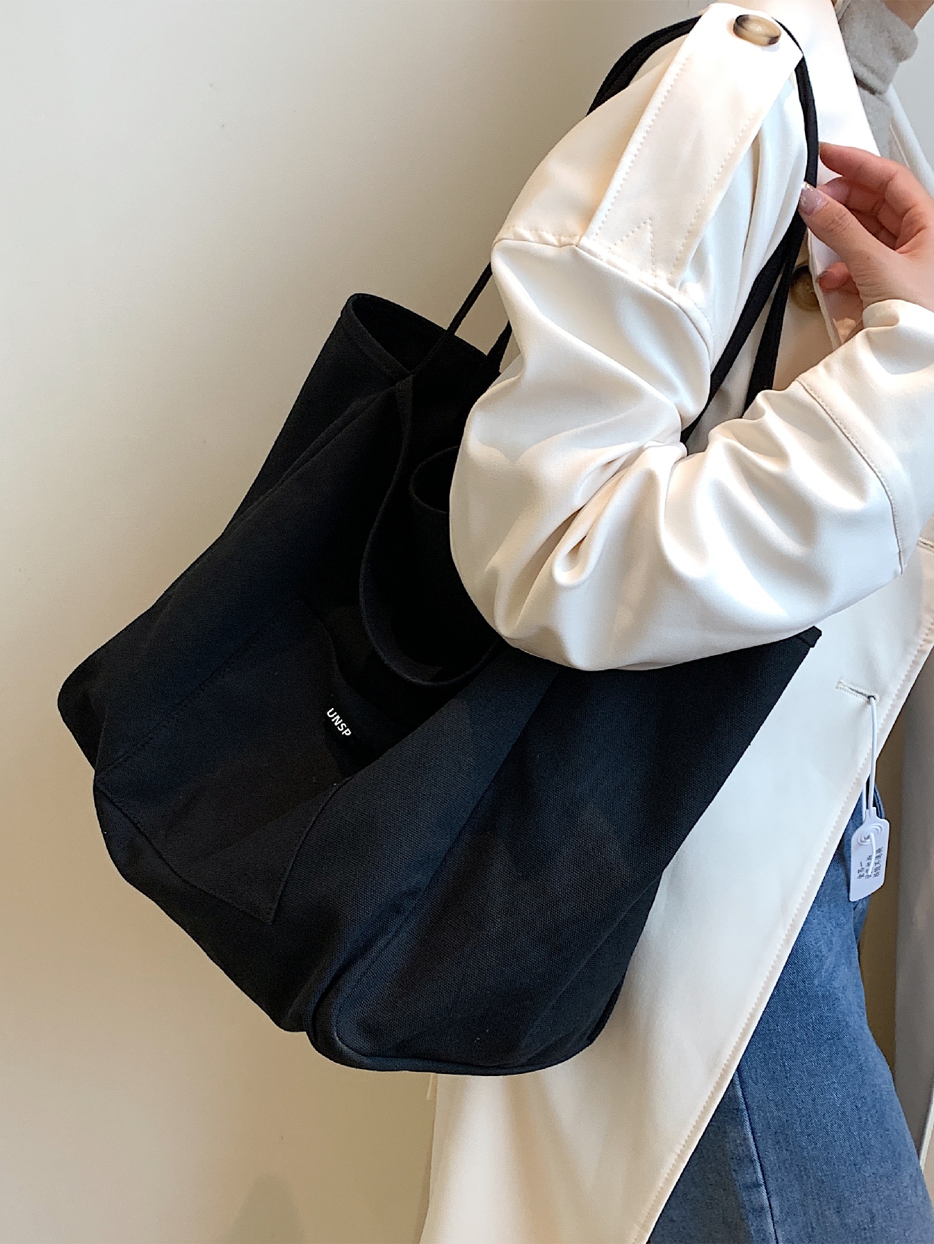 Женская однотонная модная парусиновая сумка для покупок на одно плечо, черный модная женская сумка тоут kawaii оригинальная милая холщовая сумка для покупок с рисунком арбуза женская студенческая сумка на плечо женская