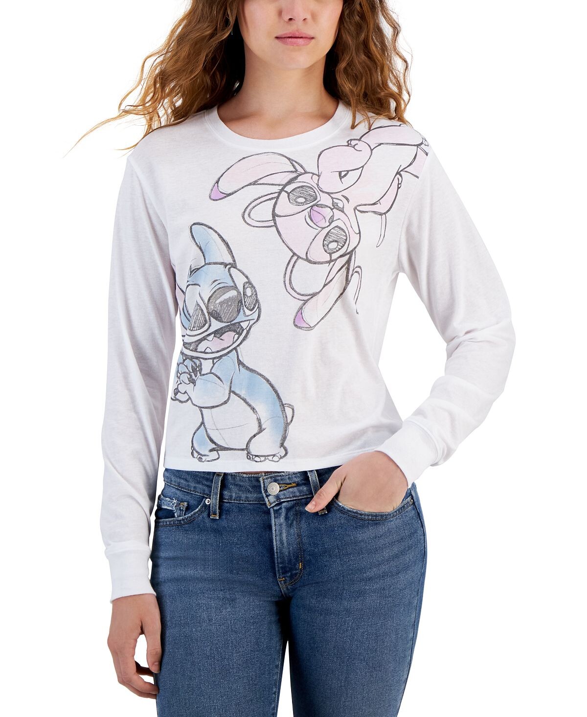 

Футболка с длинными рукавами Stitch & Friends для подростков Disney, белый