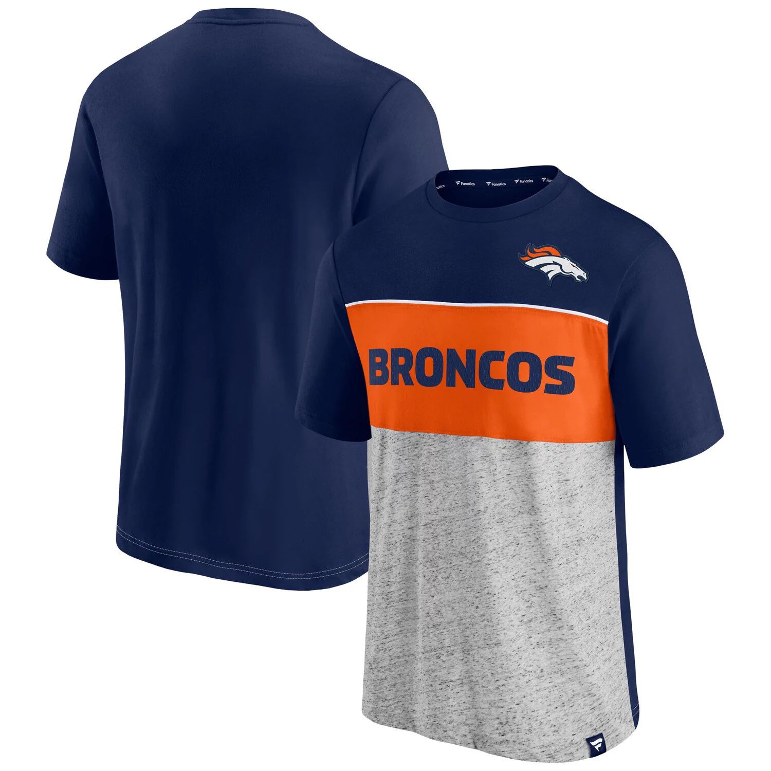 

Мужская футболка Fanatics с логотипом темно-синего/серого цвета Denver Broncos с цветными блоками, Синий