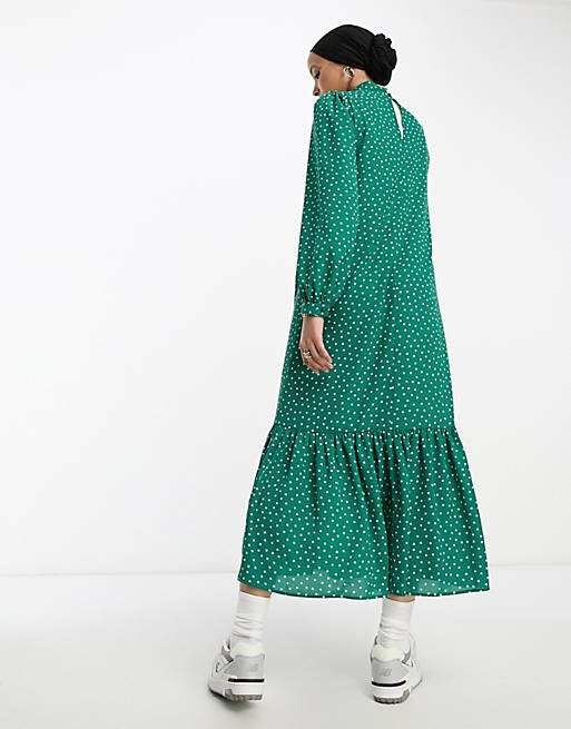 

Зеленое приталенное платье макси с высоким воротником ASOS DESIGN