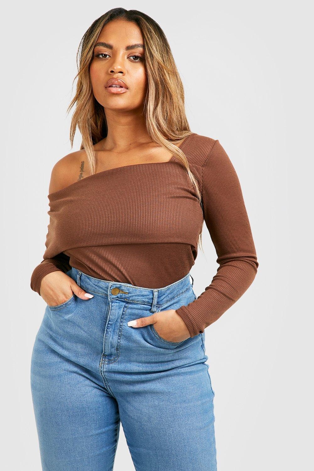 

Асимметричное боди plus rib Boohoo, шоколадный