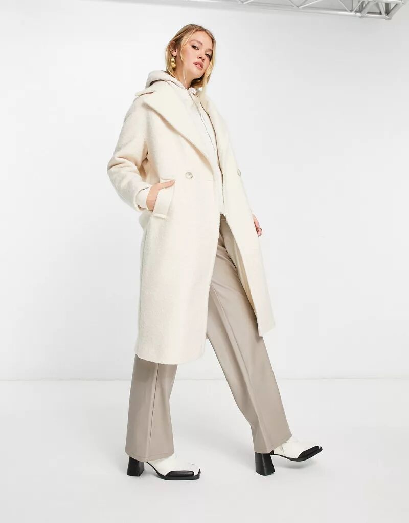 Helene Berman кремово-белое двубортное пальто из букле