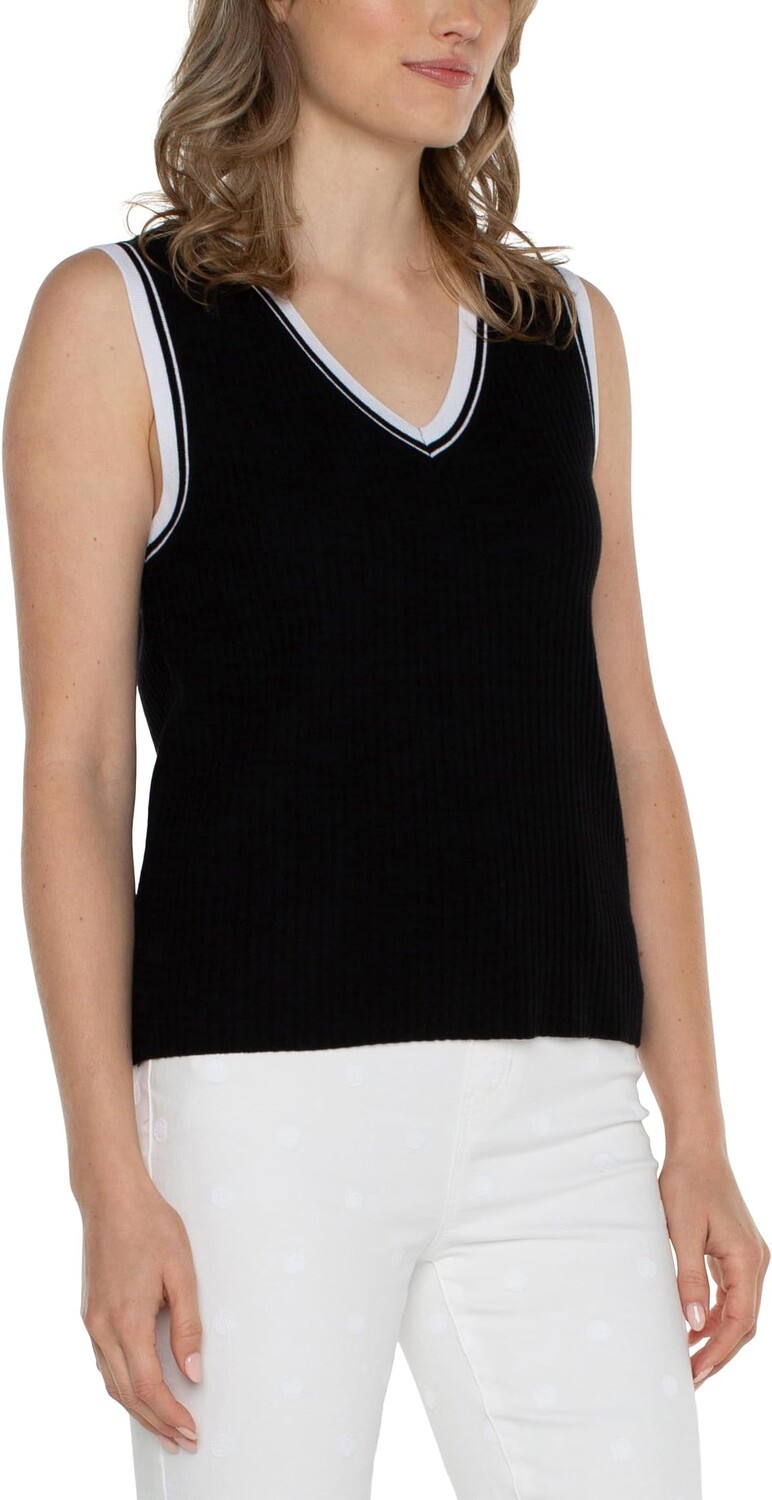 

Свитер Liverpool Los Angeles Sleeveless V-Neck Sweater with Novelty Rib Trim, цвет Black/White Contrast